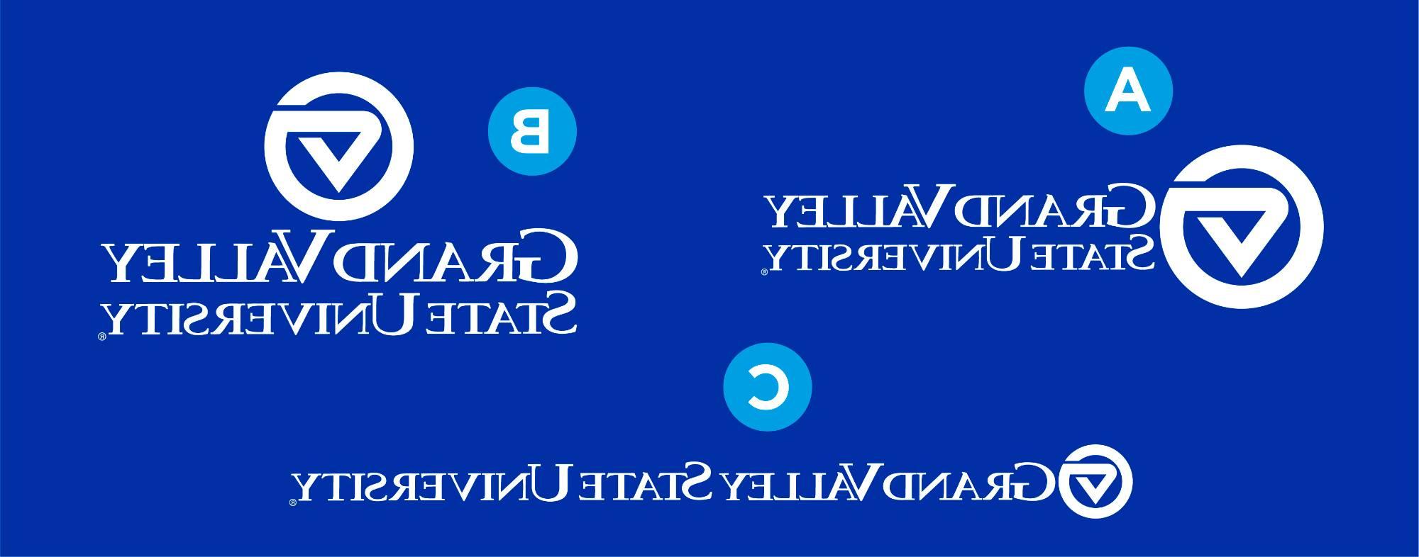 三个大峡谷标志:一个左标志，一个左标志，一个单线标志. 字母“A”在左标旁边, "B"在商标旁边, “C”在单线标志旁边.